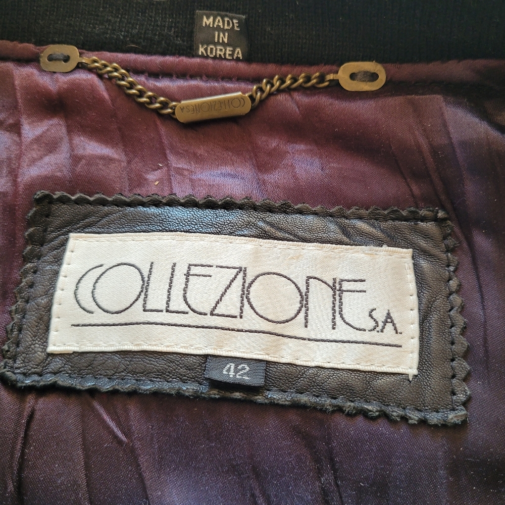 Vintage Collezione SA Leather Bomber Jacket Black Aviator Mens 42 Made in Korea - Picture 4 of 16